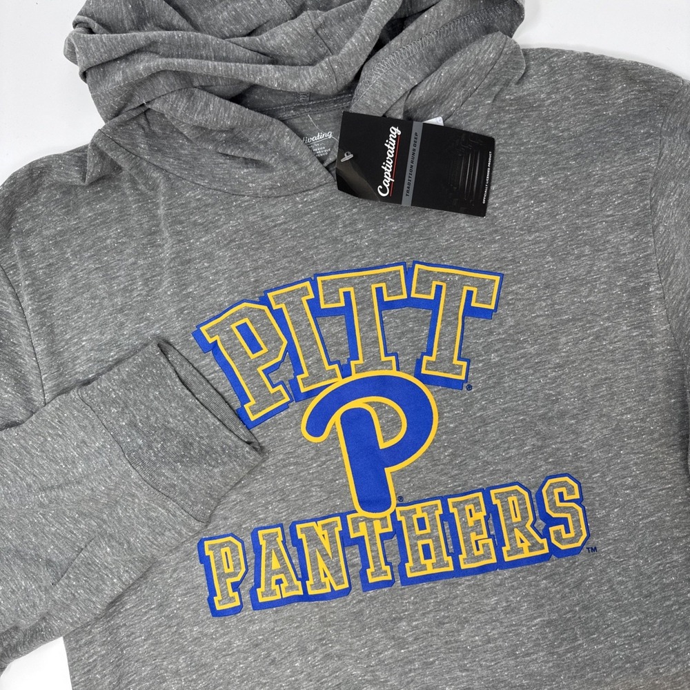 Captivating Pitt Panthers Mens Medium Heather Gray Lightweight Hoodie NEW